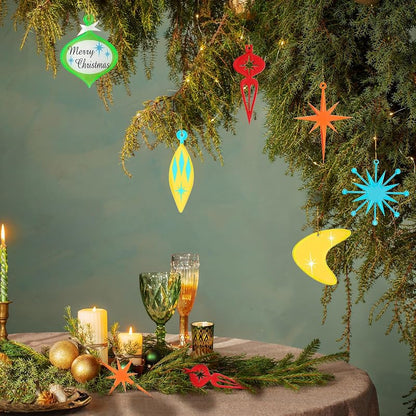 24 Pcs Mid Century Modern Christmas Ornaments - Retro Medieval Inspired Holiday Decoration Set