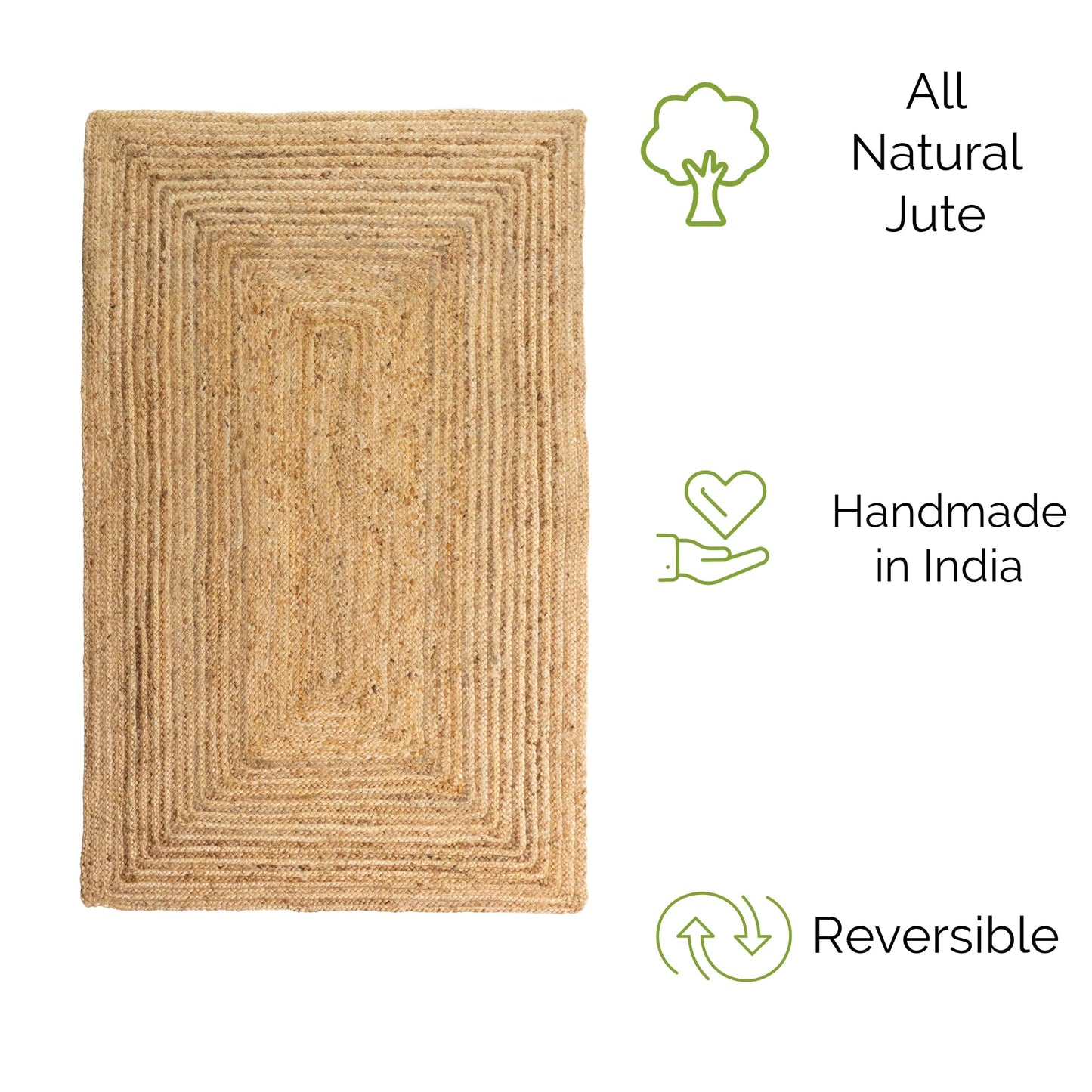 Super Area Rugs Farmhouse Jute Braided Rug - Reversible Natural Fiber- Eco Friendly Rug for Living Room - Kitchen - Entryway Hand Woven, Natural, Rectangle 3' X 5'