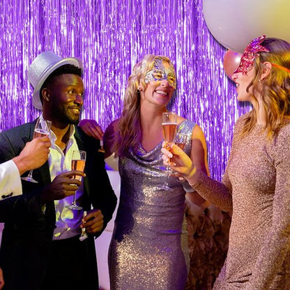 Foil Curtain Backdrop - 5 Pack Purple Metallic Tinsel Fringe for Photo Booths & Celebrations