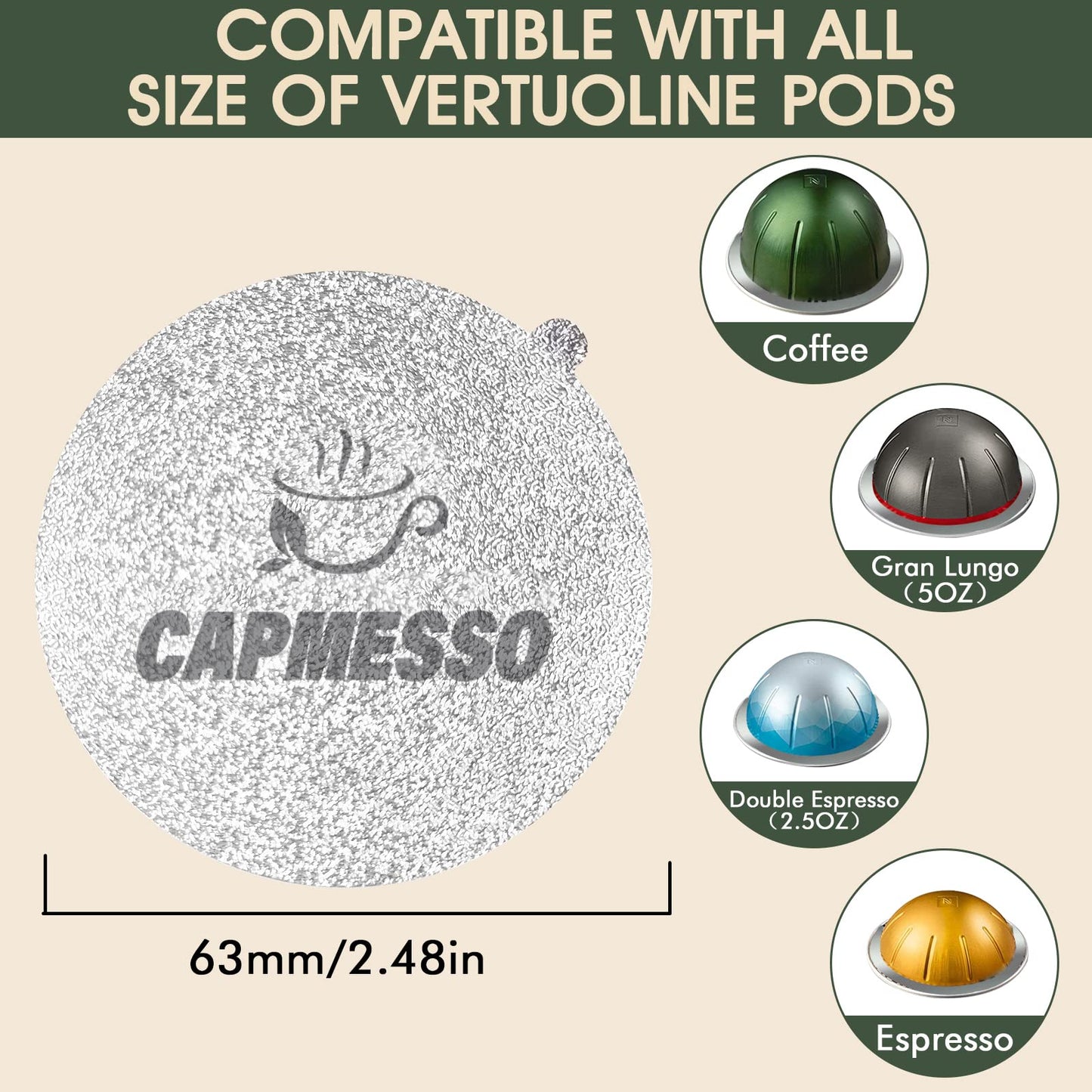 CAPMESSO Aluminum Foil Lids for Reusable Vertuoline Pods, Coffee Pods Sticker Covers Seals Compatible with N*espresso Reusable Pods Vertuoline Refillable Vertuoline Capsule (240 pcs)