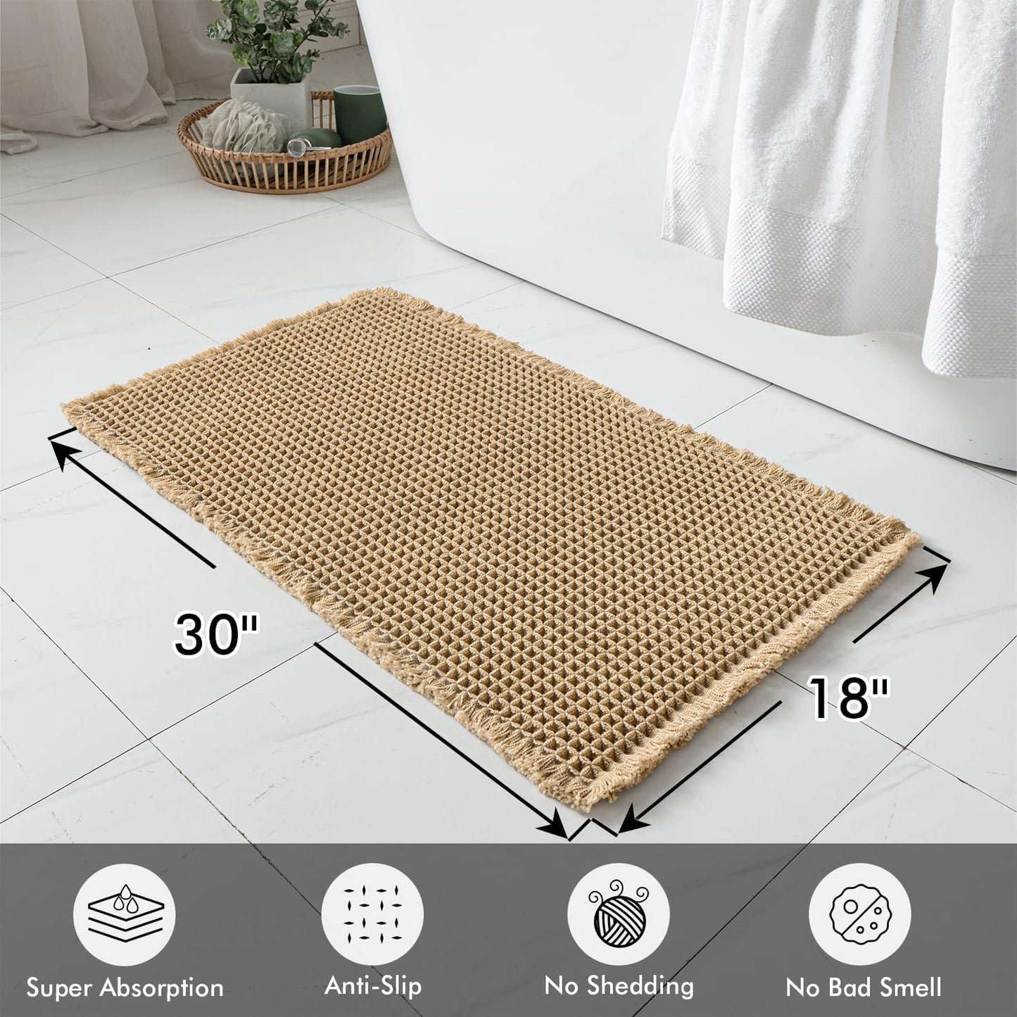 MIULEE Waffle Bathroom Rugs Set of 2 - Non-Slip, Super Absorbent & Ultra Soft, Brown 18x30 Inch