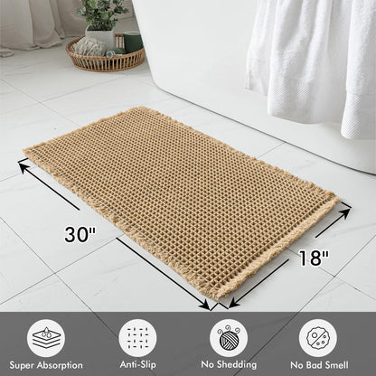 MIULEE Waffle Bathroom Rugs Set of 2 - Non-Slip, Super Absorbent & Ultra Soft, Brown 18x30 Inch