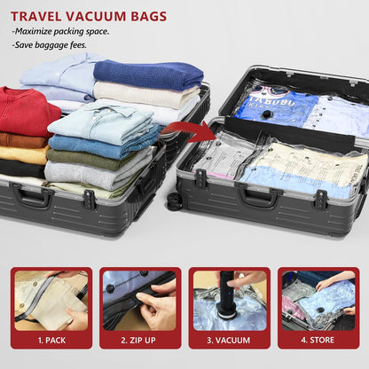 Skiennix Travel Vacuum Bags - Compression Packing Cubes with Rechargeable Electric Pump | 8 Medium Space Saver Seal Bags for Luggage