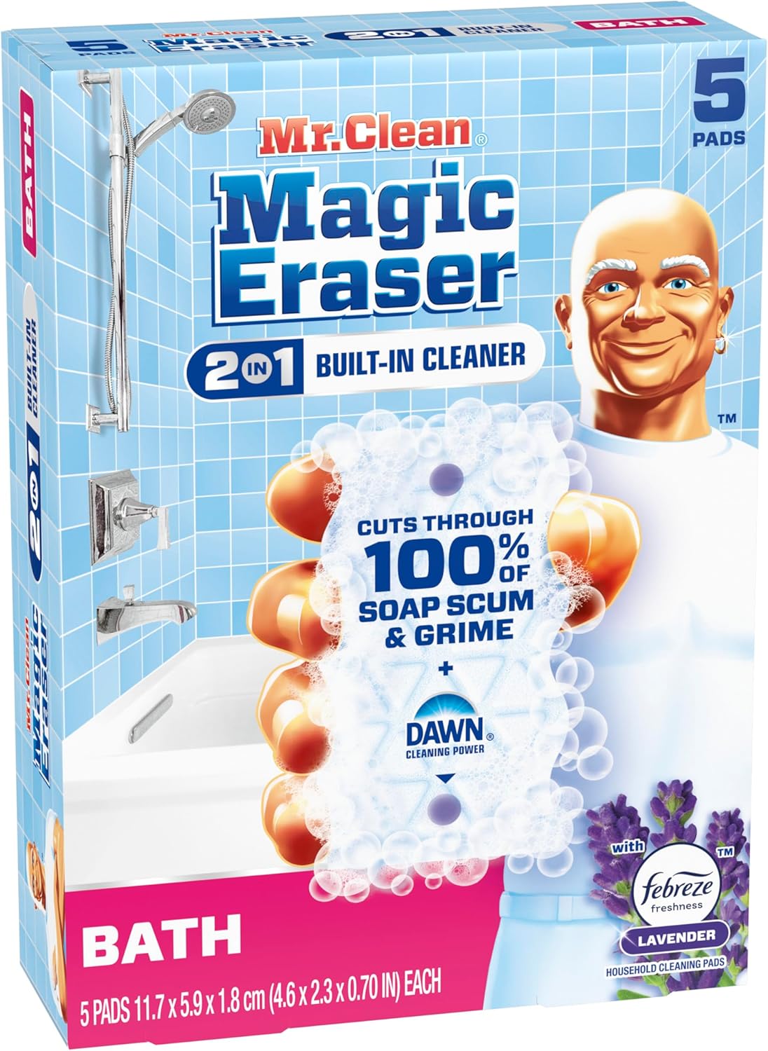 Mr. Clean Magic Eraser Sponge - Powerful Soap Scum Remover with Febreze Lavender Scent | 5 Count