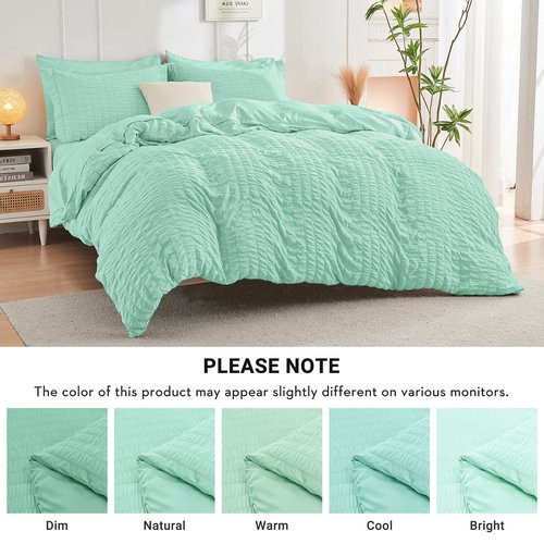 HYMOKEGE Mint Green Twin XL Comforter Set Seersucker 5 Pieces, All Season Luxury Bed in a Bag for Bedroom, Bedding Set with Comforter, Sheets, Pillowcase & Sham