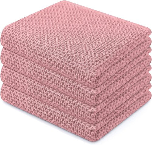 Homaxy Kitchen Dish Towels - Ultra Soft 100% Cotton Waffle Weave | Quick Drying, 13 x 28 Inches, 4-Pack in Dried Rose