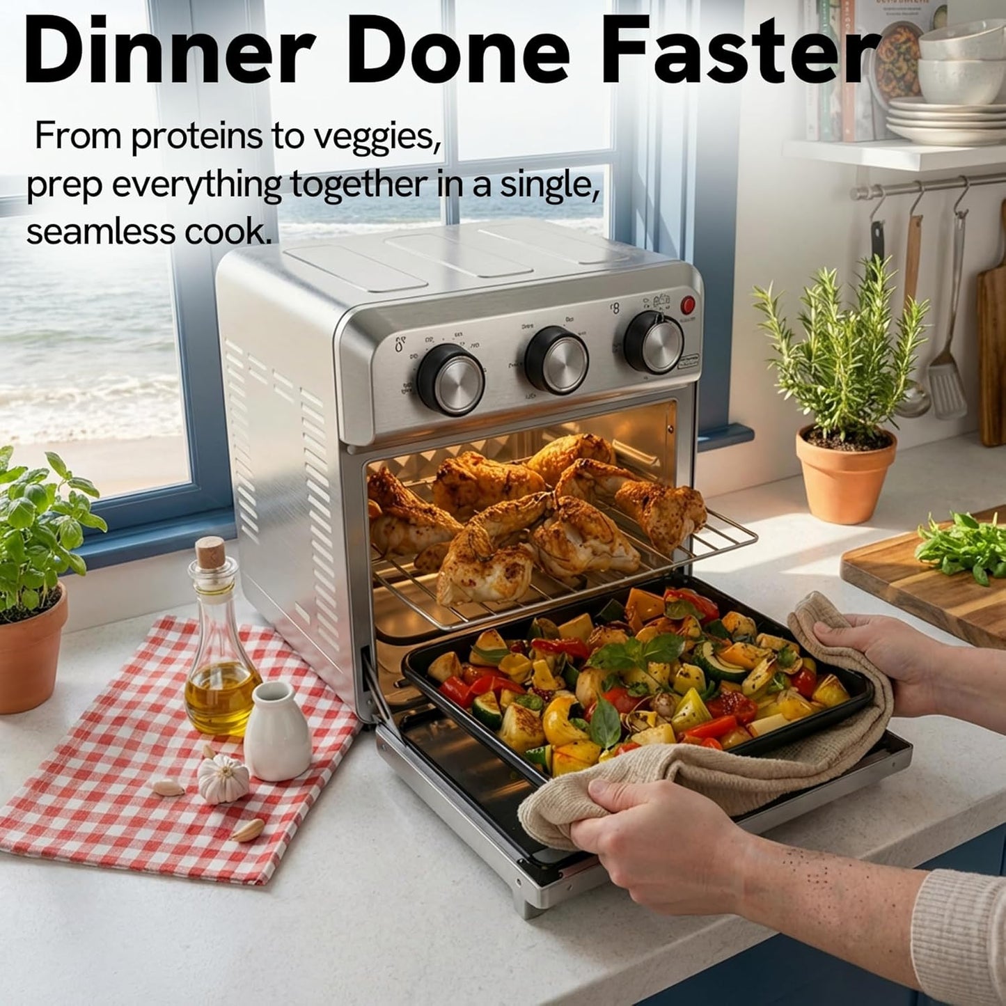 VAL CUCINA 6-in-1 Air Fryer Toaster Oven Combo - Compact 12.7 QT Convection Oven for 9" Pizza & 4 Toast