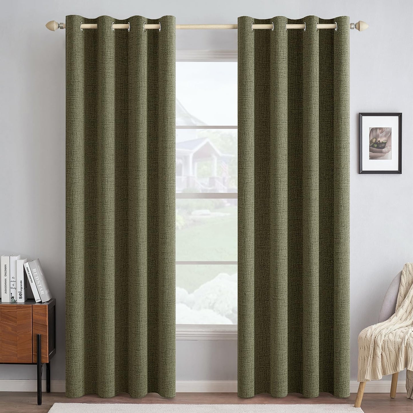 MIULEE Blackout Curtains - 100% Thermal Insulated Light Olive Green Drapes | 52x90 Inch (2 Panels)