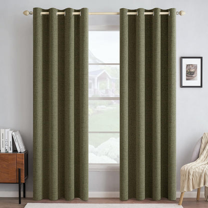 MIULEE Blackout Curtains - 100% Thermal Insulated Linen Texture Drapes | Light Olive Green, 52x72 Inch (2 Panels)