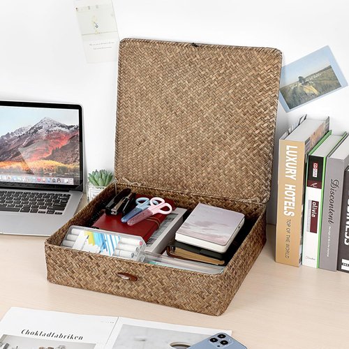 Hipiwe Seagrass Storage Basket - Woven Wicker Organizer with Lid | X-Large for Home Decor & Bathroom