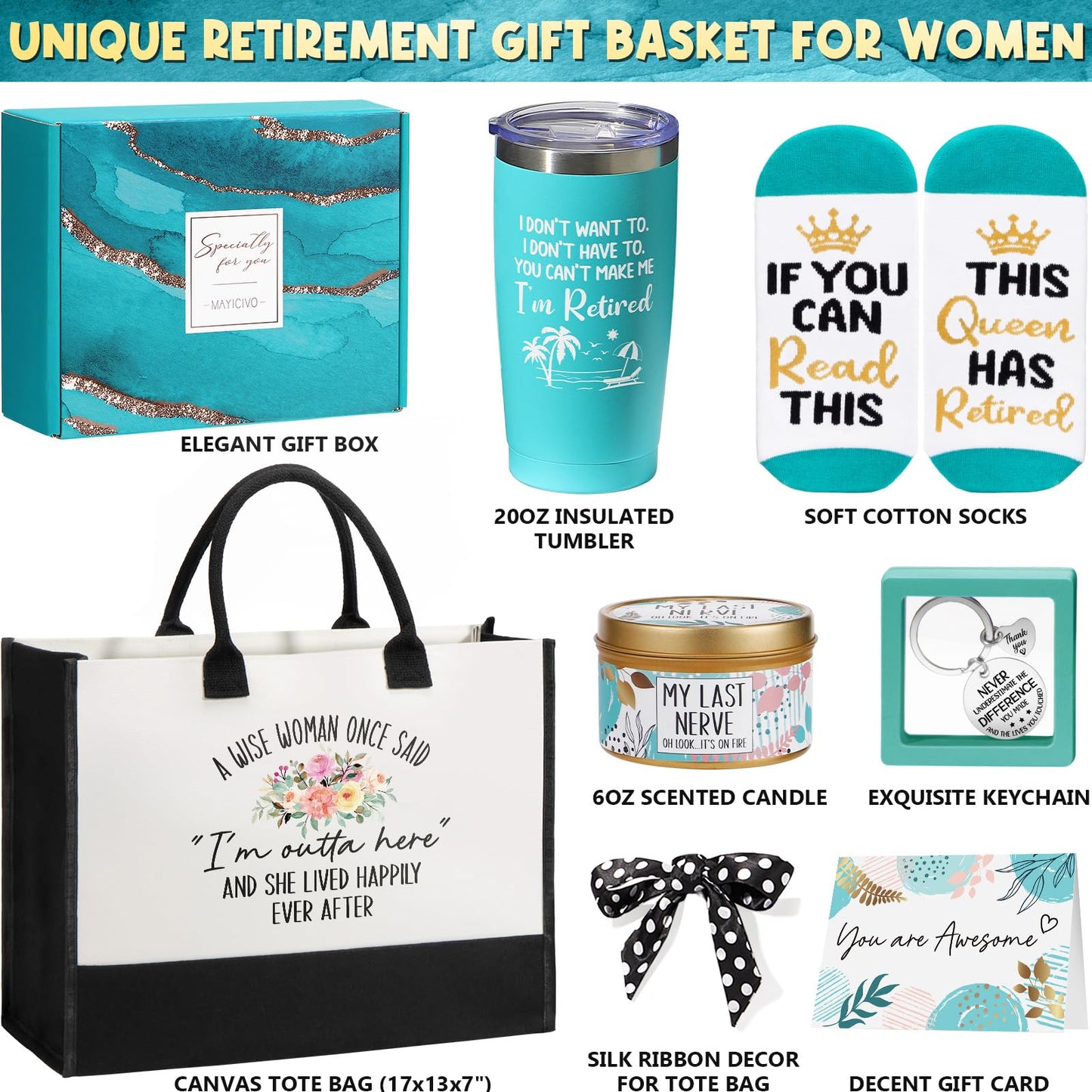 Retirement Gifts for Women 2024, Best Cool Retirement Gifts for Coworker Teacher Nurses Boss Friends Mom Grandma Retirees, Happy Retirement Gifts Funny Retired Gifts with 20Oz Tumbler Canvas Tote Bag