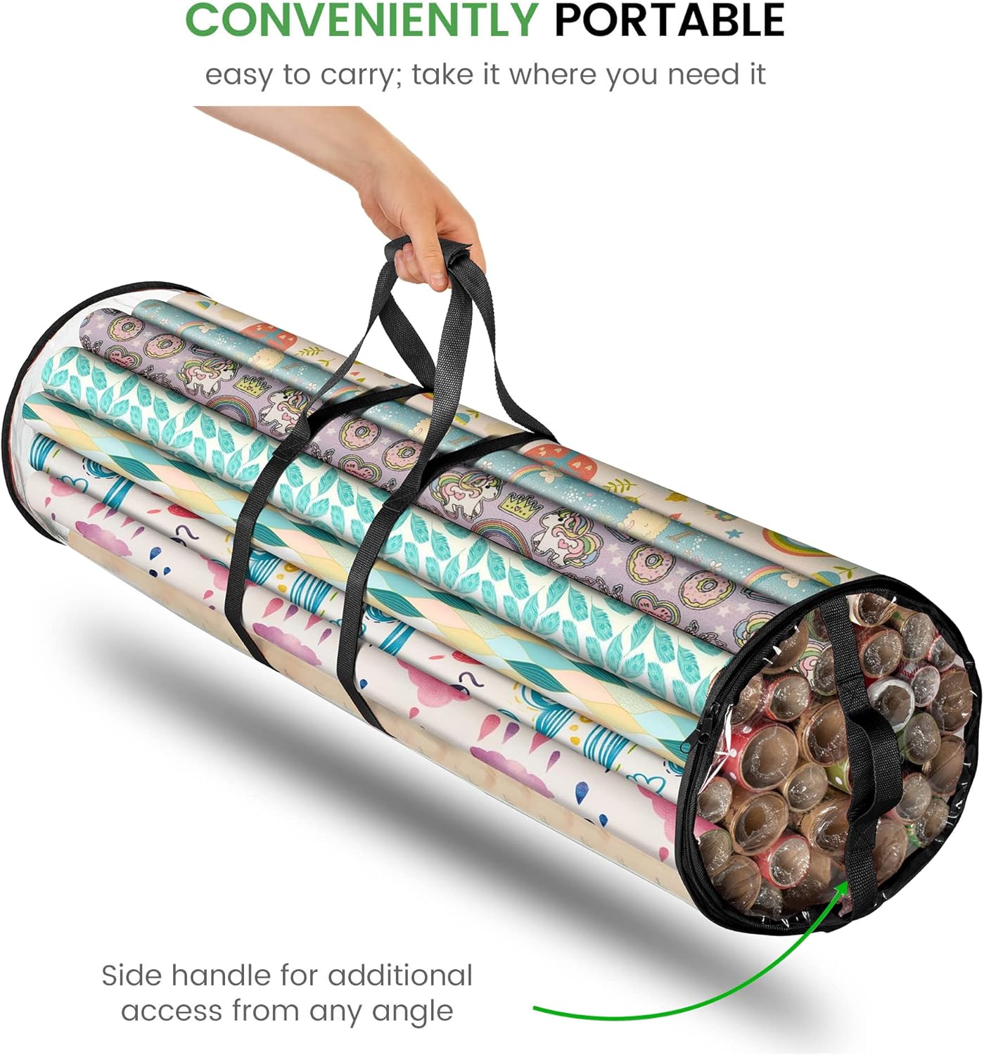 ZOBER Gift Wrap Storage Organizer - 40 Inch Waterproof Wrapping Paper Holder for 25 Rolls - Black