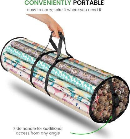 ZOBER Gift Wrap Storage Organizer - 40 Inch Waterproof Wrapping Paper Holder for 25 Rolls - Black