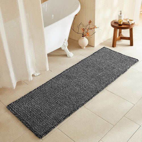 TYUU Black and White Bathroom Rugs, Waffle Runner Rug Bathroom Non Slip Washable Long Super Absorbent Quick Dry Boho Farmhouse Bath Decor, 72"x24" Black and White