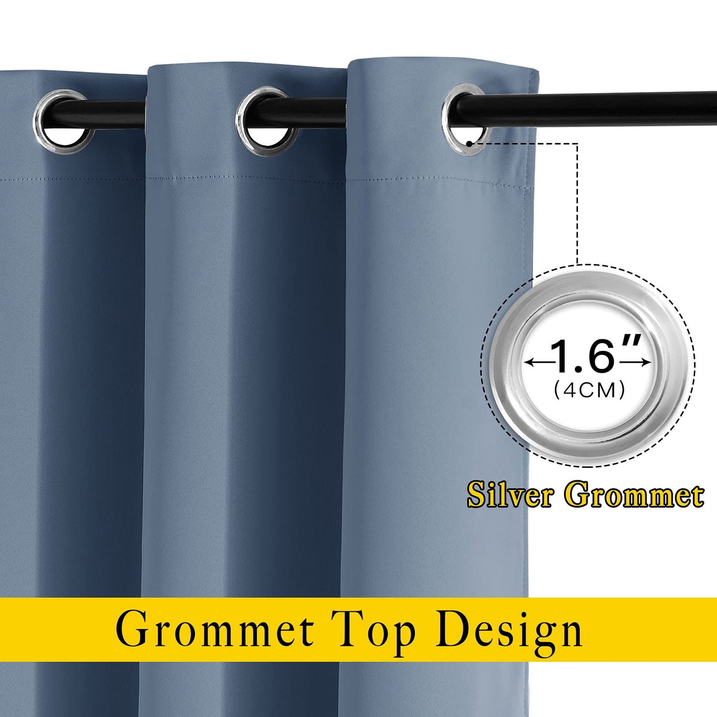 NICETOWN Blackout Living Room Curtains Extra Wide, Triple Weave Grommet Top Thermal Insulated Window Treatment Light Blocking Panels for Patio/Porch (Stone Blue, W80 x L84, Set of 2)