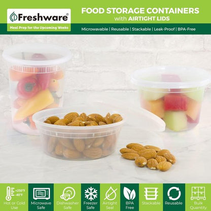 Freshware Food Storage Containers - Leakproof, BPA-Free Deli Containers | 20 Sets of 8/16/32 oz