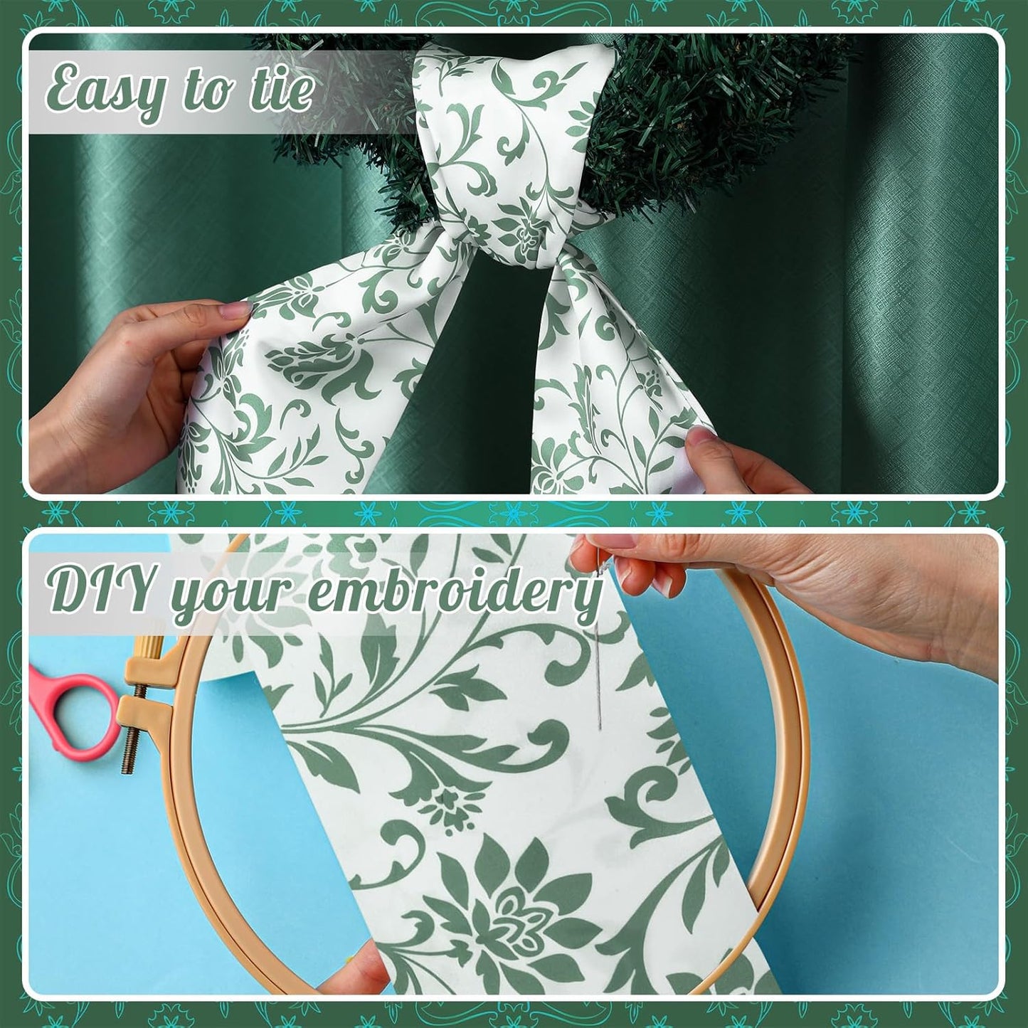 VitalCozy Wreath Sash - 2 Pcs Garland Ribbon Accessories for Indoor/Outdoor Decor | 4.5" W x 56" L (Green)