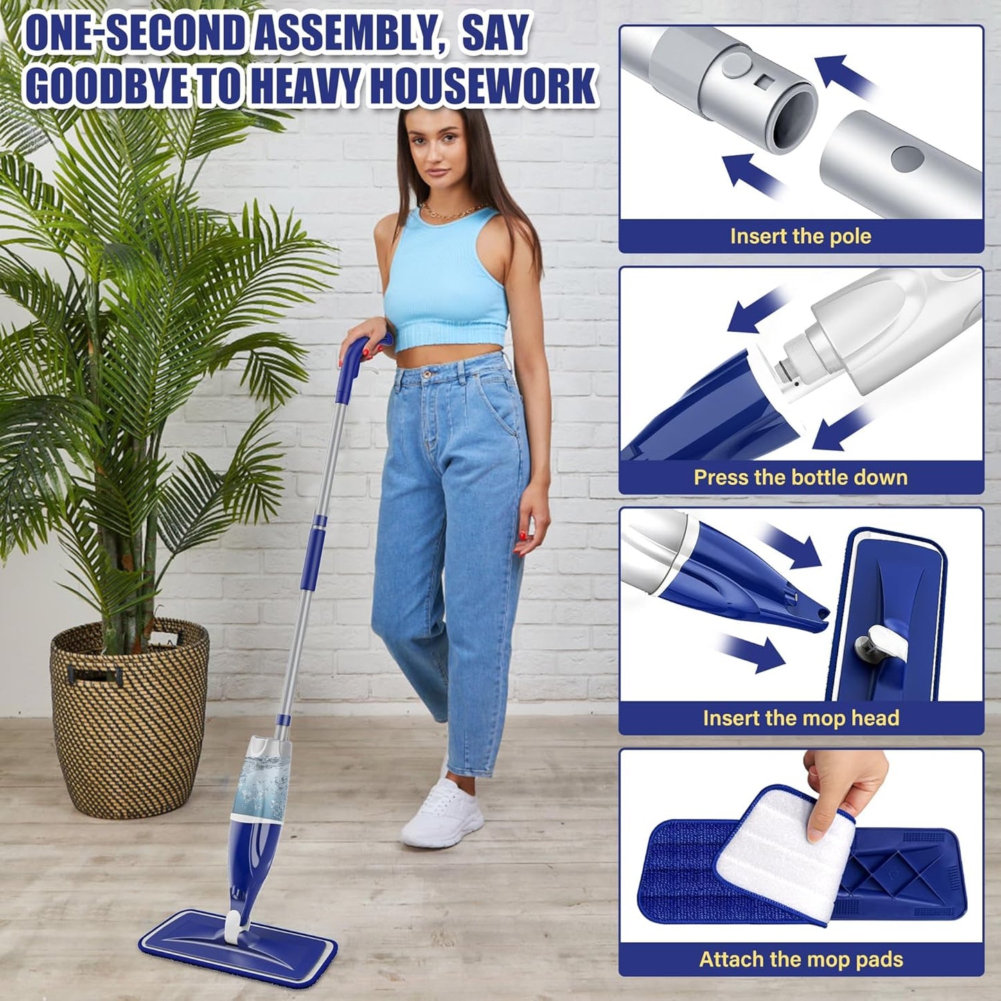 Skiennix Microfiber Spray Mop - Versatile Wet & Dry Cleaning for Hardwood, Tile & Vinyl Floors | Includes 3 Washable Pads