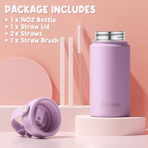 Fimibuke Kids Insulated Water Bottle - 14oz BPA-Free Stainless Steel Tumbler | Leak-Proof Design with Straw