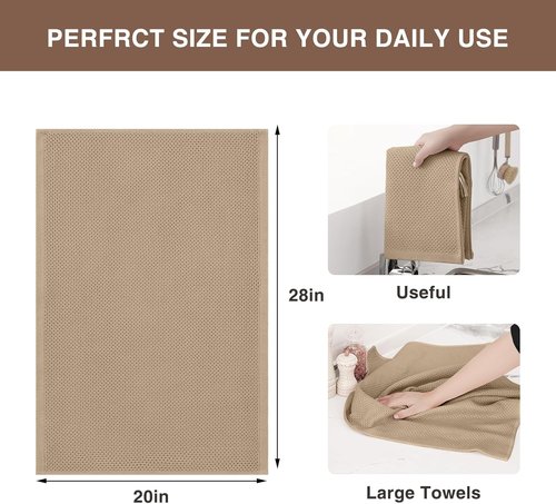 Homaxy 100% Cotton Waffle Weave Dish Towels - Ultra Soft & Absorbent, Quick Drying | 20x28 Inches, 4-Pack, Tan