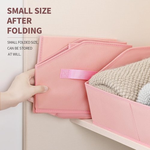 Homsorout Storage Bins - Small Trapezoid Closet Organizer Baskets with Handles, 4 Pack, Pink