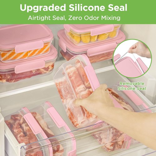 10-Pack Airtight Food Storage Containers by [Brand Name] - BPA-Free Meal Prep | Pink, 47.3oz Each