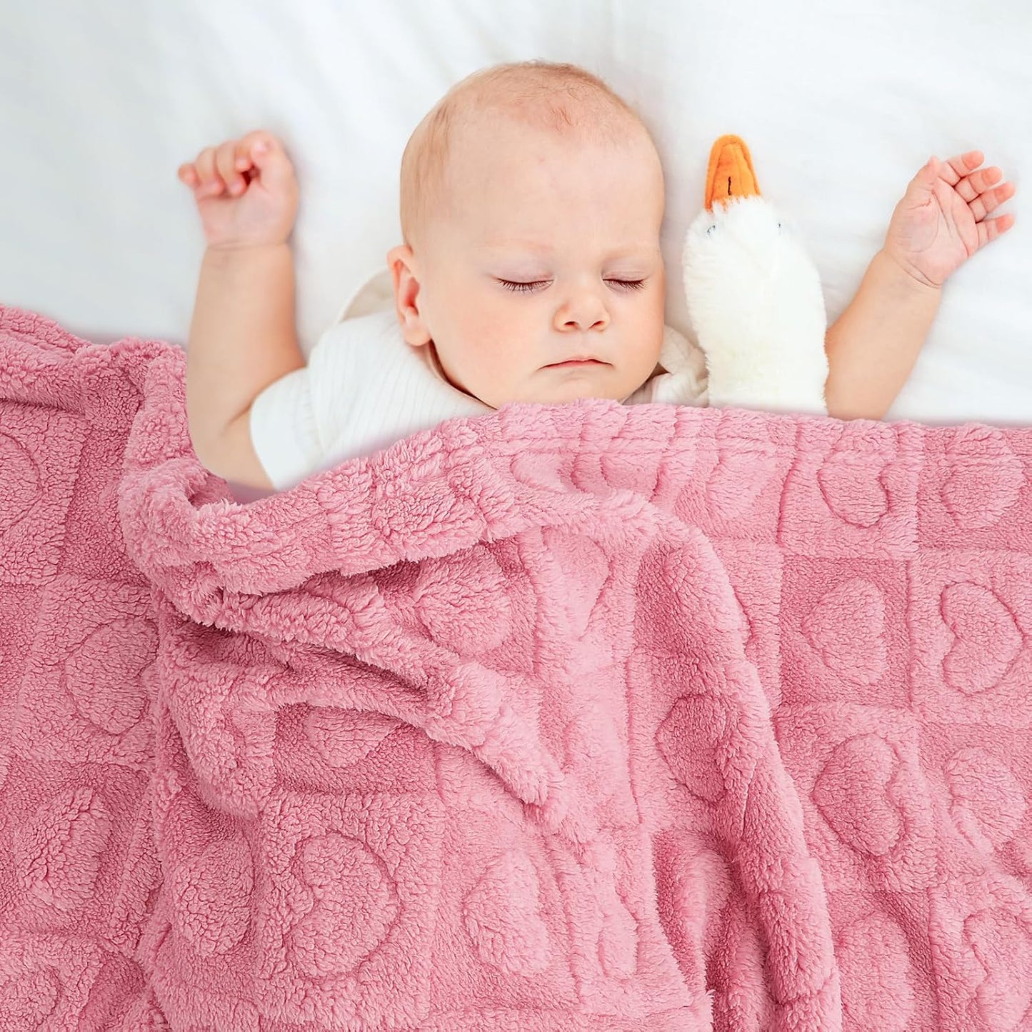 Skiennix Plush Soft Heart Checkered Baby Blanket - Warm Lightweight Fleece for Infants | 30" x 39" Deep Pink