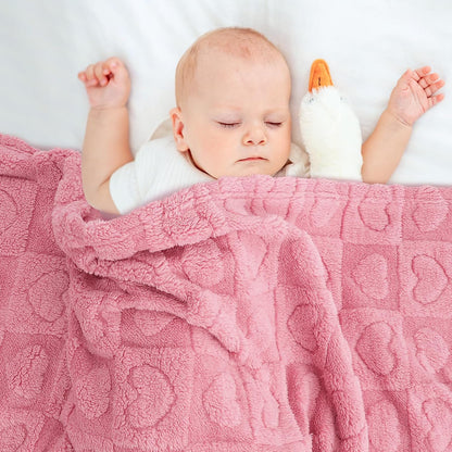 Skiennix Plush Soft Heart Checkered Baby Blanket - Warm Lightweight Fleece for Infants | 30" x 39" Deep Pink