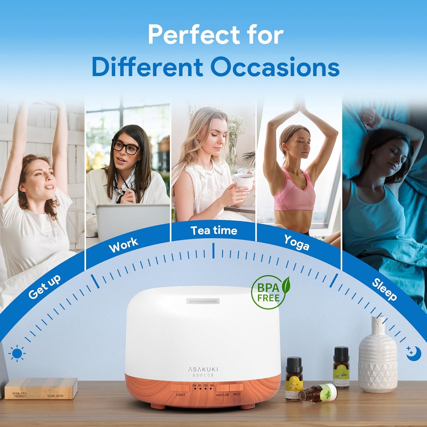 ASAKUKI Essential Oil Diffuser - 500ML Aromatherapy Humidifier with Remote Control & 7 LED Colors | Quiet Cool Mist for Home & Office