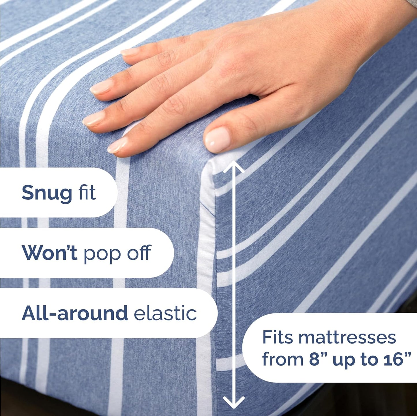 Skiennix Twin Size Sheet Set - Comfy Cooling Bed Sheets - Luxury Hotel Quality - Deep Pockets, Soft, Wrinkle-Free - Blue Stripes
