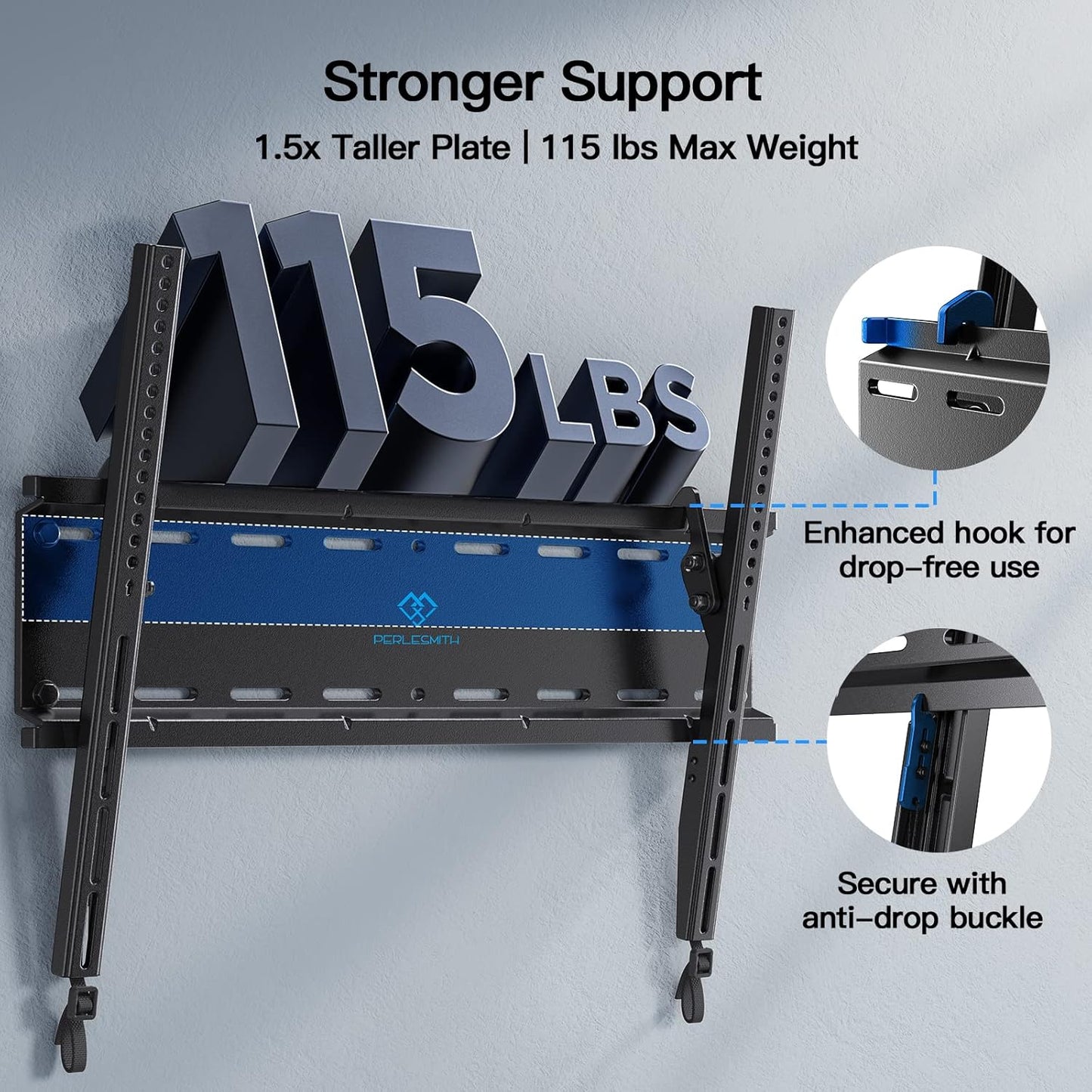 Perlesmith Tilting TV Wall Mount Bracket - Low Profile for 23-60 Inch LED, LCD, OLED TVs | VESA 400x400mm, 115lbs Capacity