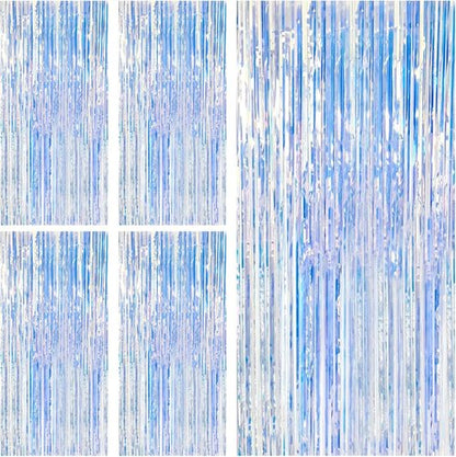 Iridescent Party Backdrop Decorations - 5 Pack Tinsel Curtain for Birthday & Graduation Events
