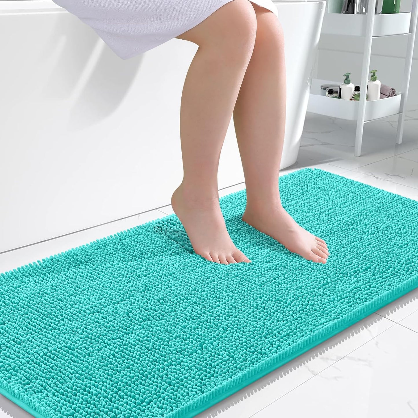 OLANLY Bathroom Runner Rugs - Extra Soft Chenille Bath Mats | 47x24, Quick Dry, Machine Washable, Teal