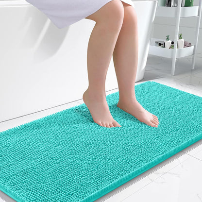 OLANLY Bathroom Runner Rugs - Extra Soft Chenille Bath Mats | 47x24, Quick Dry, Machine Washable, Teal