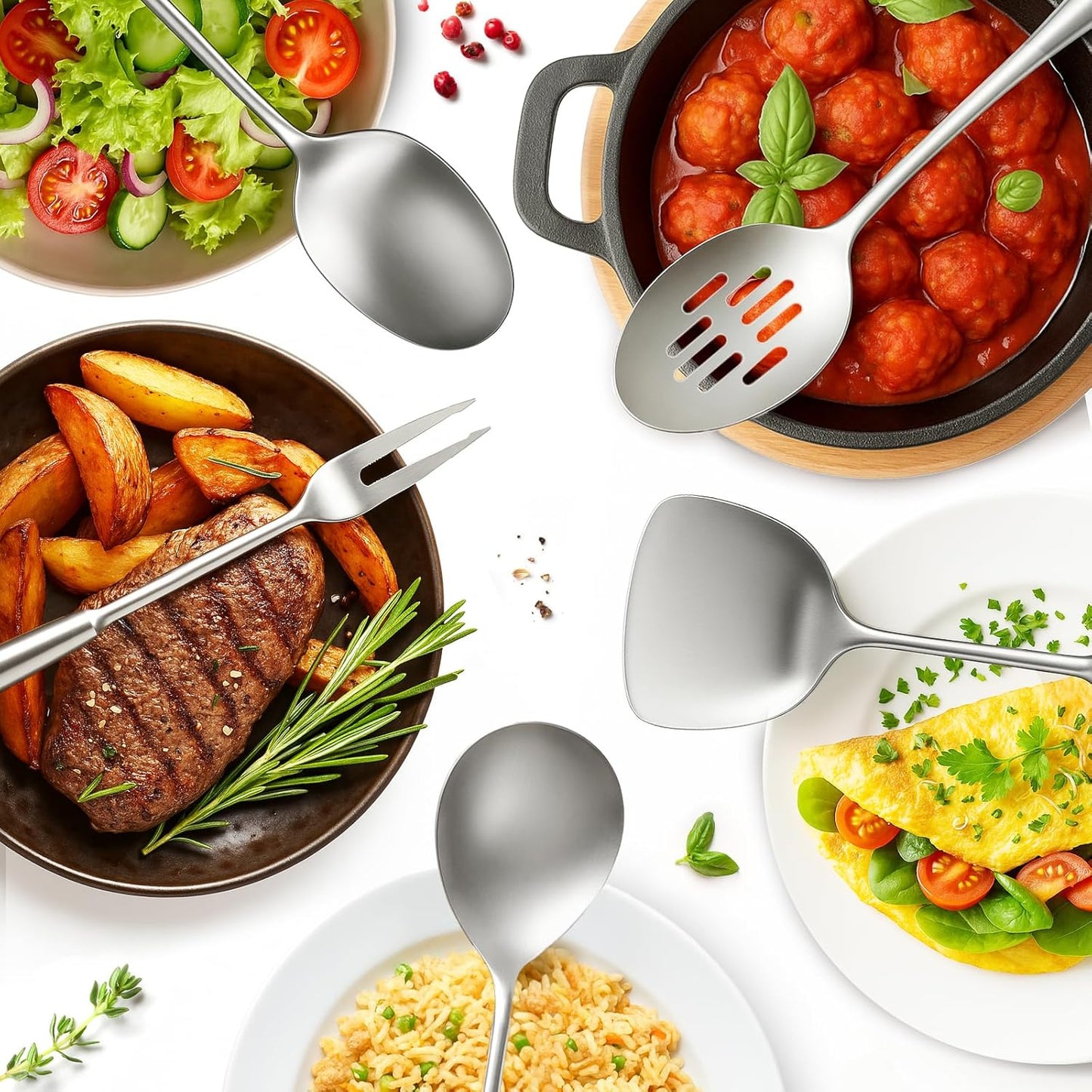 Newness 9-Piece Stainless Steel Cooking Utensils Set | Durable Kitchen Tools, Dishwasher Safe