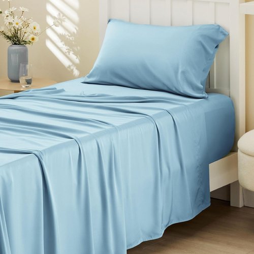 Bedsure Cooling Twin XL Sheets - Breathable Rayon from Bamboo | Soft, Deep Pocket Up to 16 Inches, Aqua