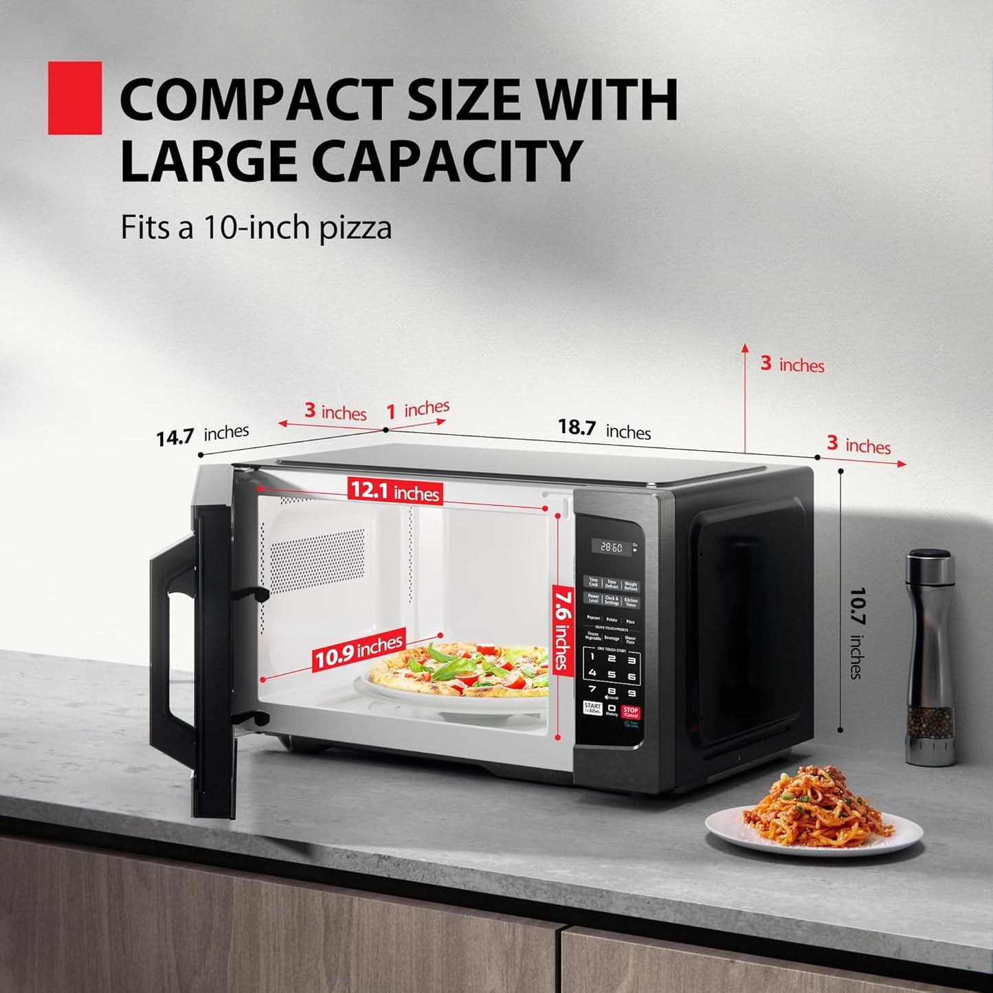 TOSHIBA Microwave Oven - 0.9 Cu Ft Countertop with 6 Auto Menus & Mute Function | Black Stainless Steel
