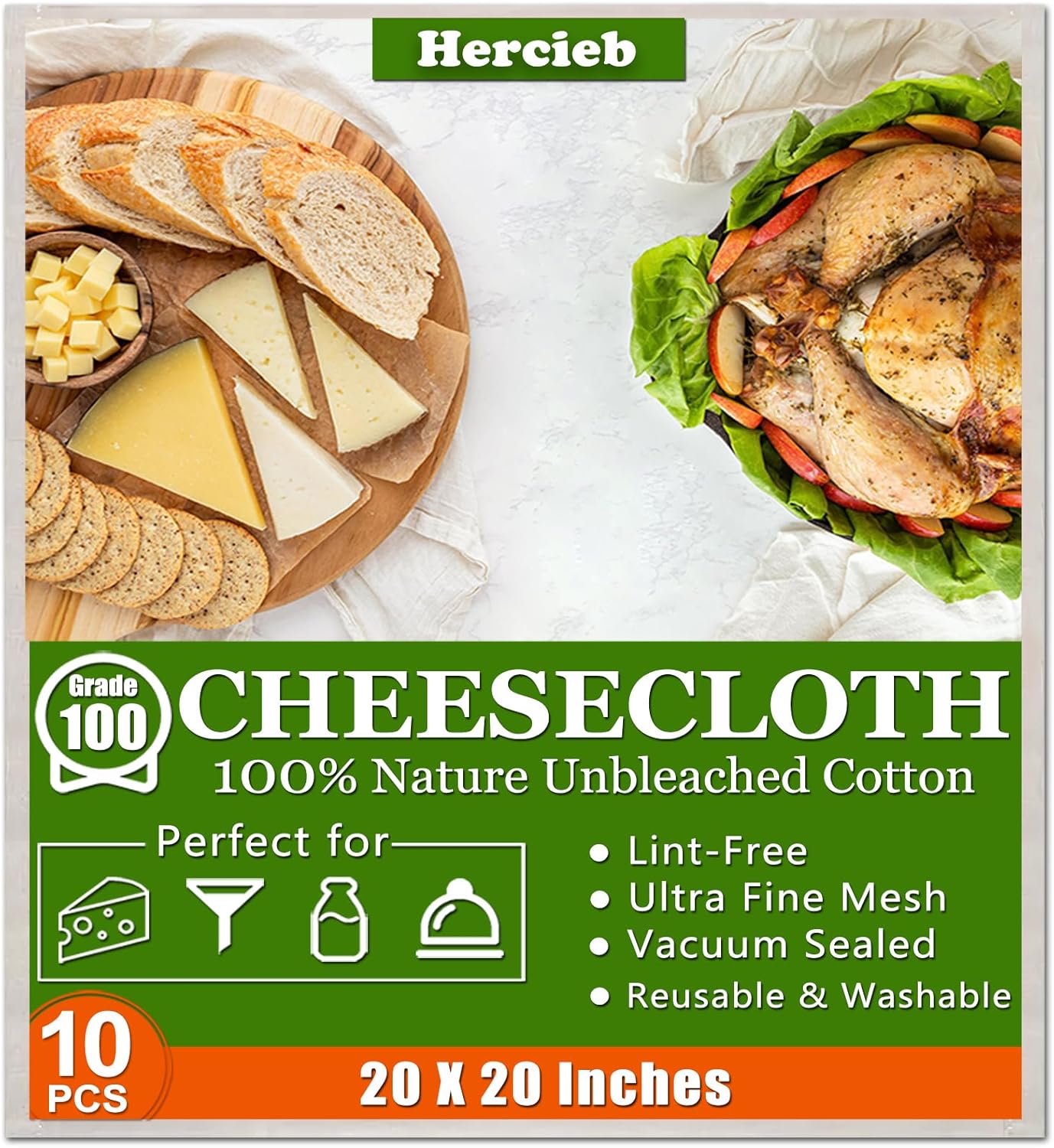 Skiennix Cheese Cloths - 10 Pcs 20x20 Inch Unbleached Cotton Muslin for Straining & Juicing