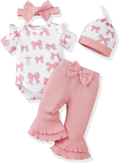 Renotemy Newborn Baby Girl Clothes - Cute Infant Romper & Bell Bottom Pant Set | Preemie to 12 Months