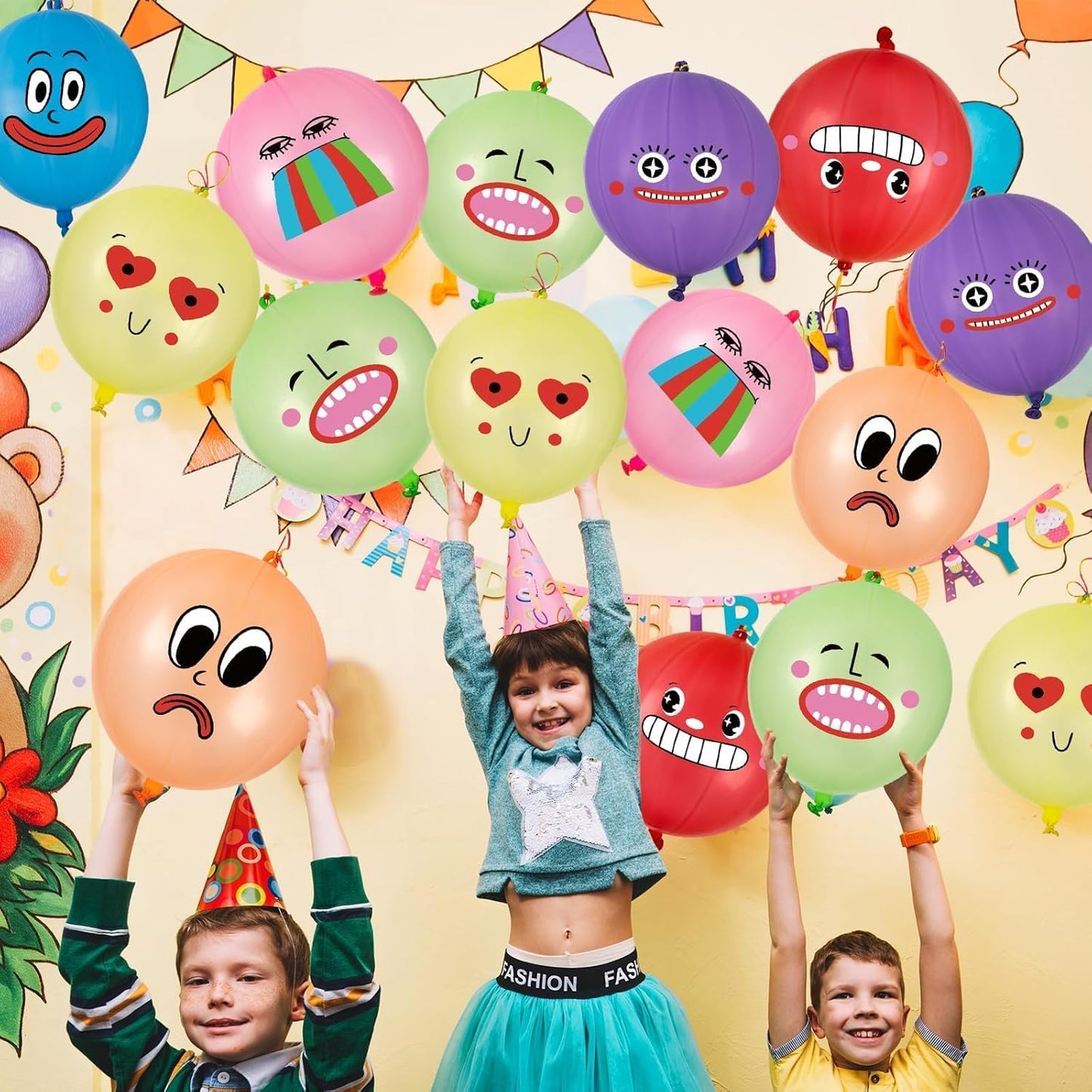 VABAMNA Punch Balloons - 30 Pack Neon Party Favors for Kids | 18 Inch Rubber Band Handle