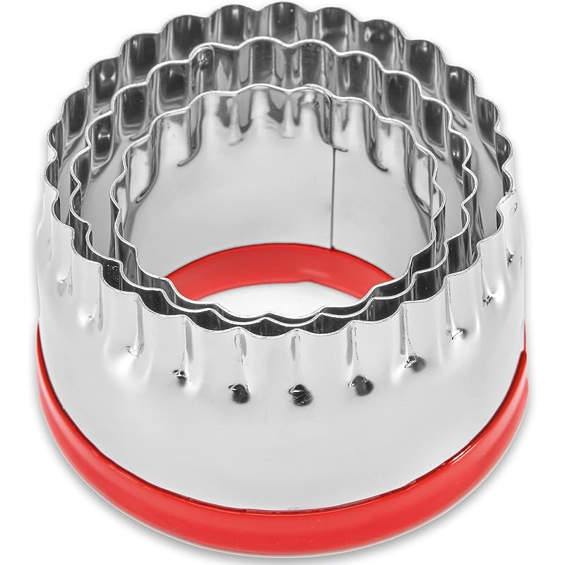 Heavy-Duty Round Cookie Cutters Set - 2", 2.6" & 3" Stainless Steel with Red PVC Top