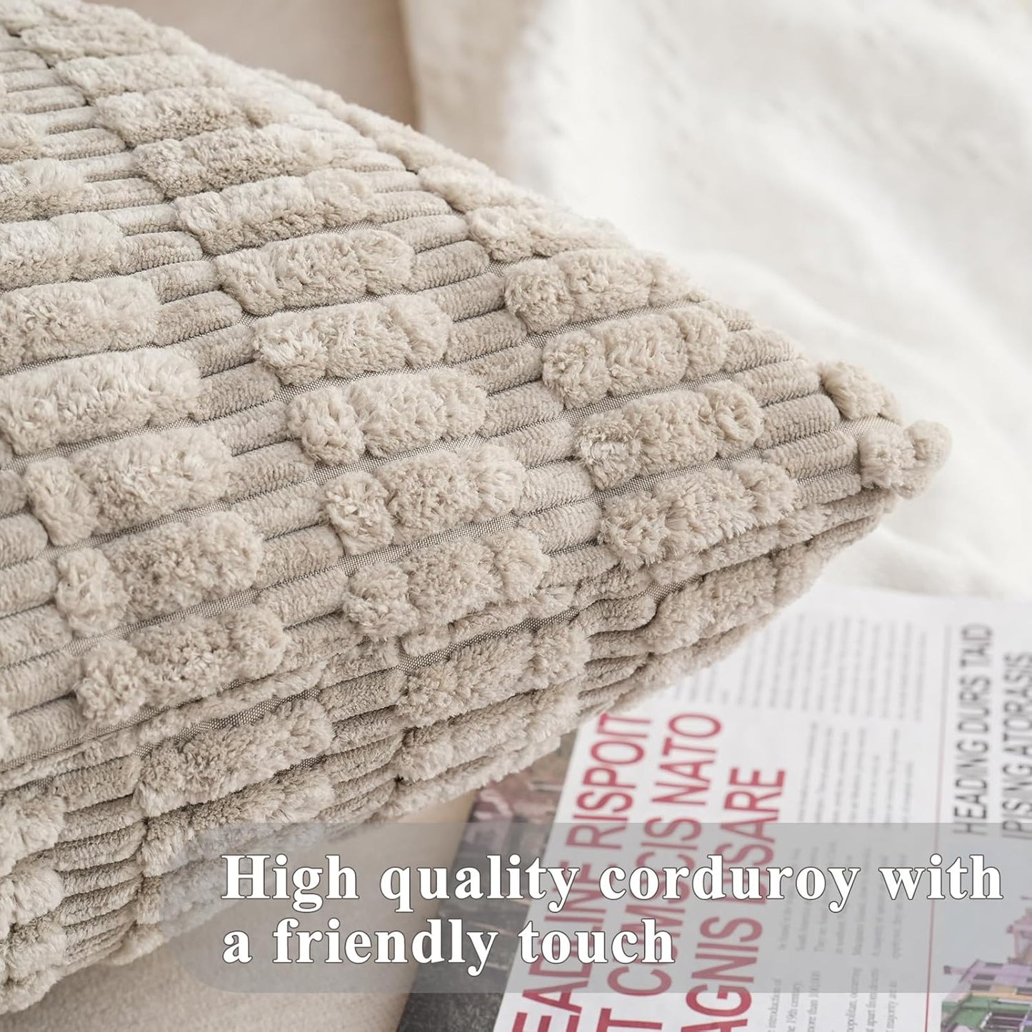 Skiennix Throw Pillow Covers - Soft Boho Striped Corduroy | 18x18 Inch, 2-Pack for Modern Home Decor