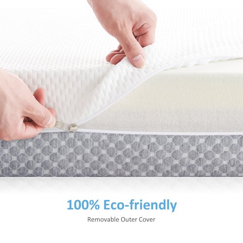 Dourxi Crib Mattress, Dual Sided Comfort Memory Foam Toddler Bed Mattress, Triple-Layer Breathable Premium Baby Mattress for Infant and Toddler w/Removable Outer Cover - White&Grey