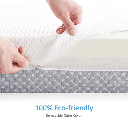 Dourxi Crib Mattress, Dual Sided Comfort Memory Foam Toddler Bed Mattress, Triple-Layer Breathable Premium Baby Mattress for Infant and Toddler w/Removable Outer Cover - White&Grey