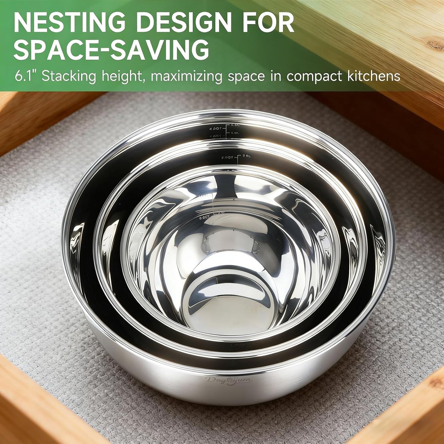 Stainless Steel Mixing Bowls Set by [Brand Name] - Airtight Lids, Non-Slip Base, 3 Sizes (1.5/3/5 QT) | Ideal for Food Prep & Storage