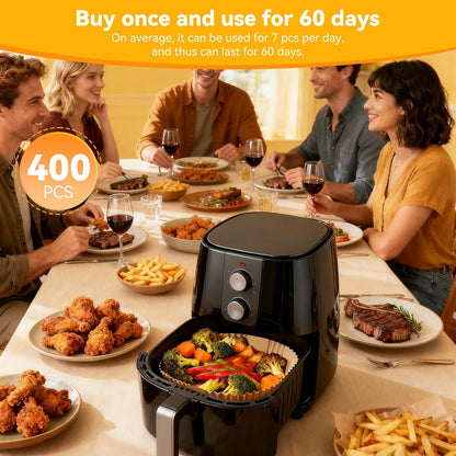Skiennix Air Fryer Paper Liners - 400 Pcs Unbleached Non-Stick Parchment | 8-Inch Square Size