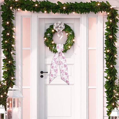 Whaline Pink Flower Wreath Sash - Chinoiserie Floral Garland Ribbon for Holiday Home Decor | 2 Pieces