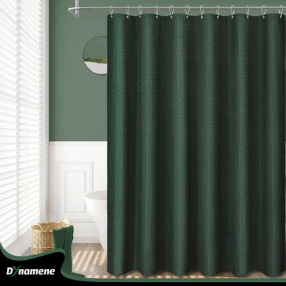 Dynamene Extra Wide Shower Curtain - 180 Inch Wide Waffle Weave Weighted Thick Cloth Bathroom Shower Curtain, Neutral Heavy Duty Hotel Bath Curtain Set with 32 Plastic Hooks, 180x72, Dark Green