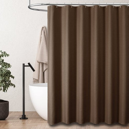 Dynamene Extra Wide Shower Curtain-108 Inch Wide Waffle Weave Weighted Thick Cloth Bathroom Shower Curtain, Neutral Heavy Duty Hotel Bath Curtain Set with 18 Plastic Hooks,108x72, Brown