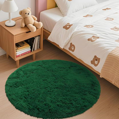 OLANLY Dark Green Round Rug - Soft, Fluffy, Machine Washable 3 ft Circle Area Rug for Bedroom & Living Room